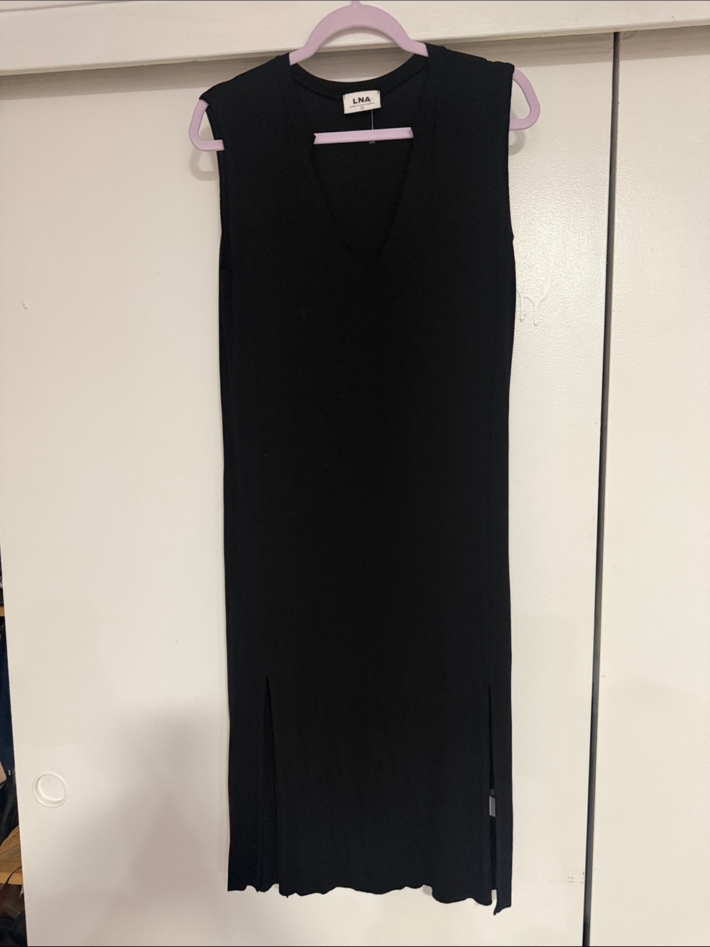 LNA Black Sleeveless V-Neck Midi with Side Slits